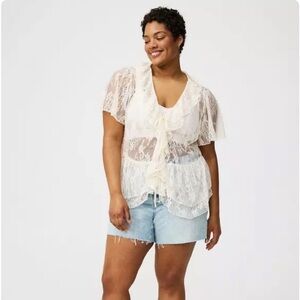Torrid Cream Lace Ruffle Blouse